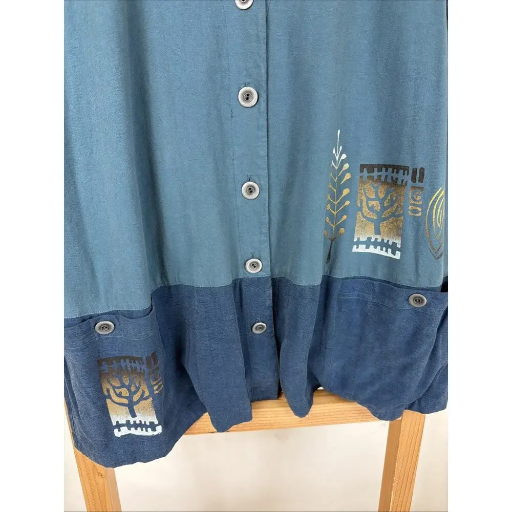 Fenini Blue Button Up Art To Wear Vest #1219 Size 1X USA Made - Picture 2 of 4